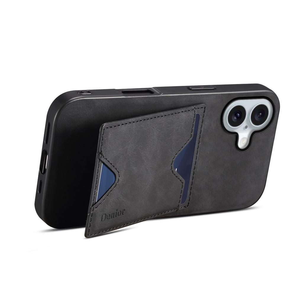DENIOR For iPhone 17 Case Card Holder Kickstand Leather + PC + TPU Phone Cover