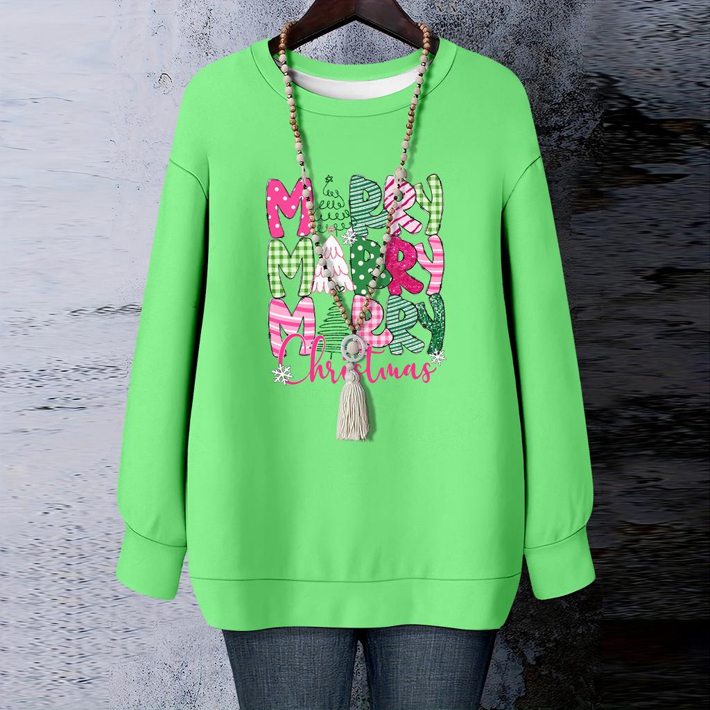 Damen Weihnachts-Print Rundhals Langarm T-Shirt Sweatshirt Oberteil