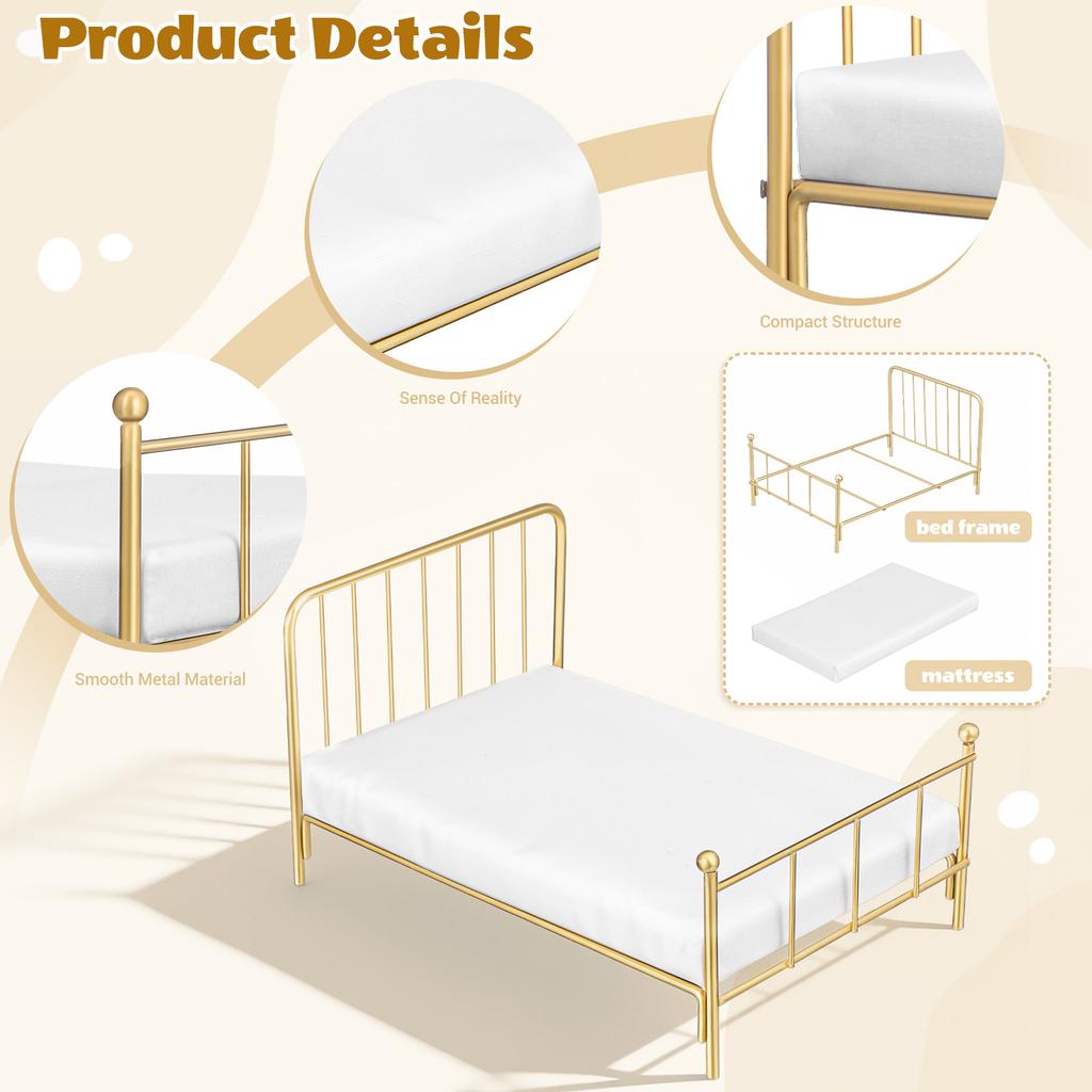 Detailed 1:12 Scale Miniature Single Iron Bed with Mattress Perfect for Dollhouse Bedroom Layout Miniature Interior Decor Items
