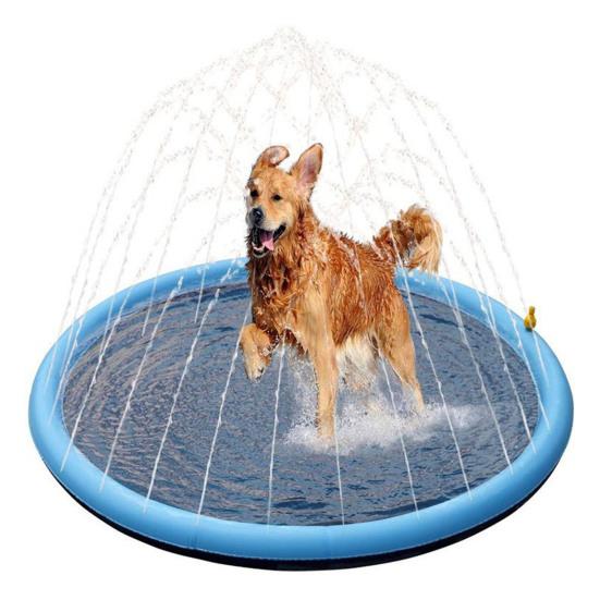 Dog Splash Pad Anti-Slip Sprinkler Dog Pool with Flying Disc Toy Outdoor Leakproof Water Play Mat Family Backyard Water Toy