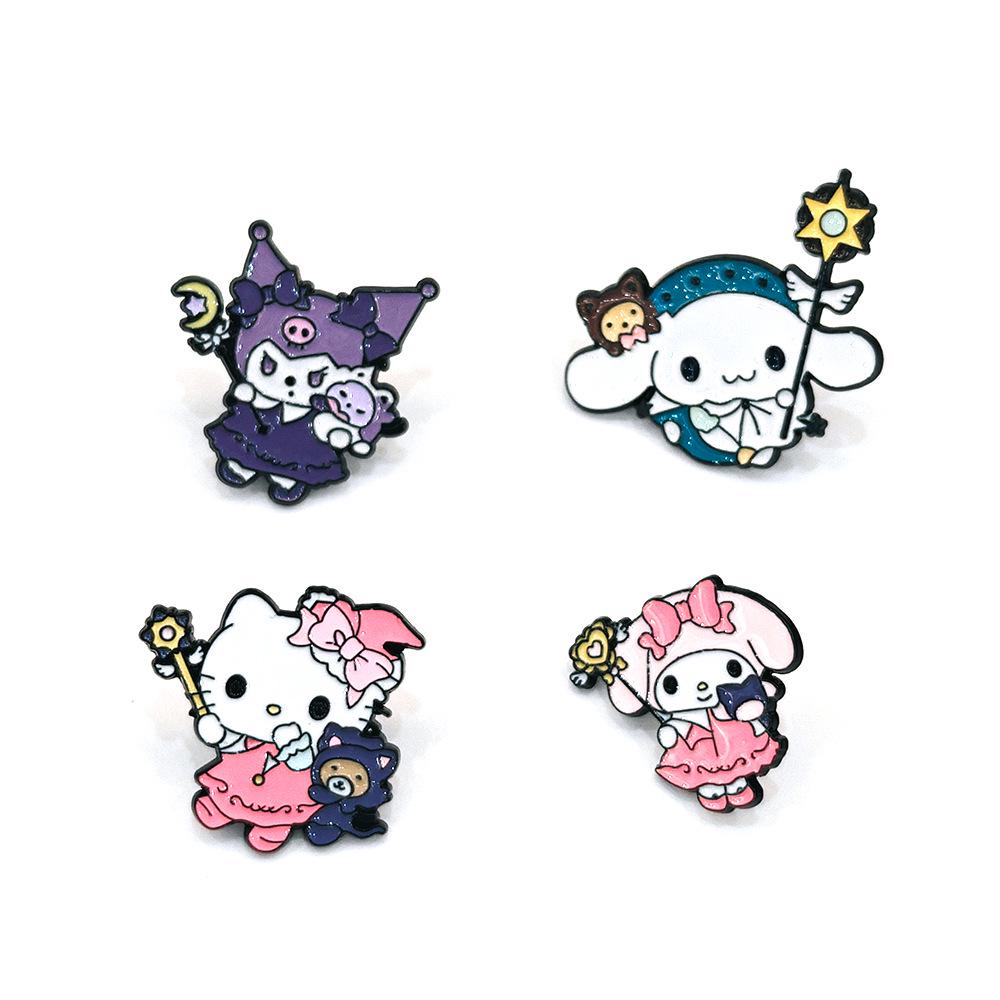 Hello Kitty & Kuromi Magical Girl Anime Metal Brooch - Cute Sanrio Cartoon Bag Accessory