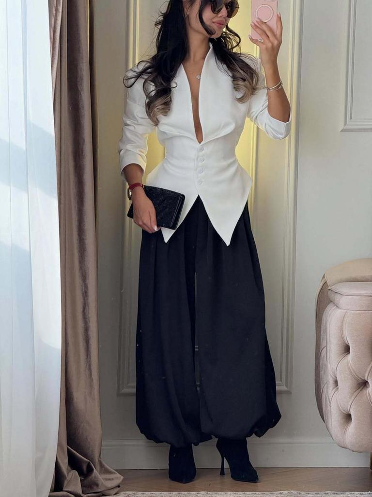 New Women's Slim Fit Asymmetric Blazer Jacket Long Sleeve Fashion Elegant Top