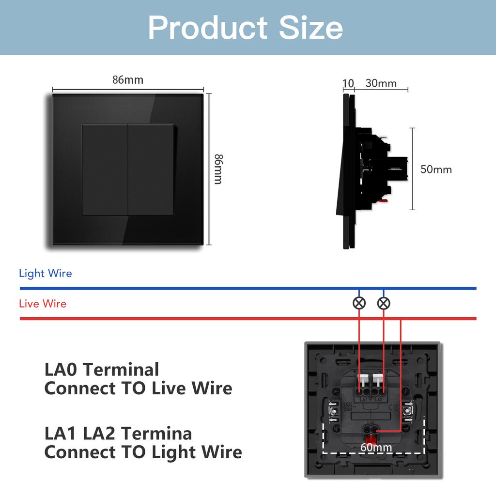 BSEED Switch Light Switch Black Glass Frame Wall Power Sockets USB-C Phone Charge E-Series EU Standard 1 Way