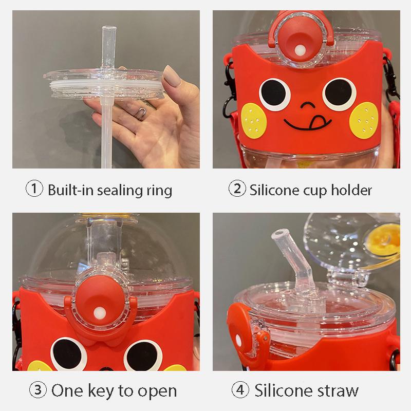 Summer Charming French Fries Water Bottle With Straw Clear Square Plastic Water Bottles for Kids Lightweight School Drinking Cup