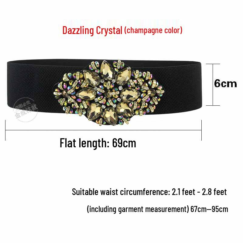 Crystal Rhinestone Elastic Waist Belt for Women's Dresses and Sweaters