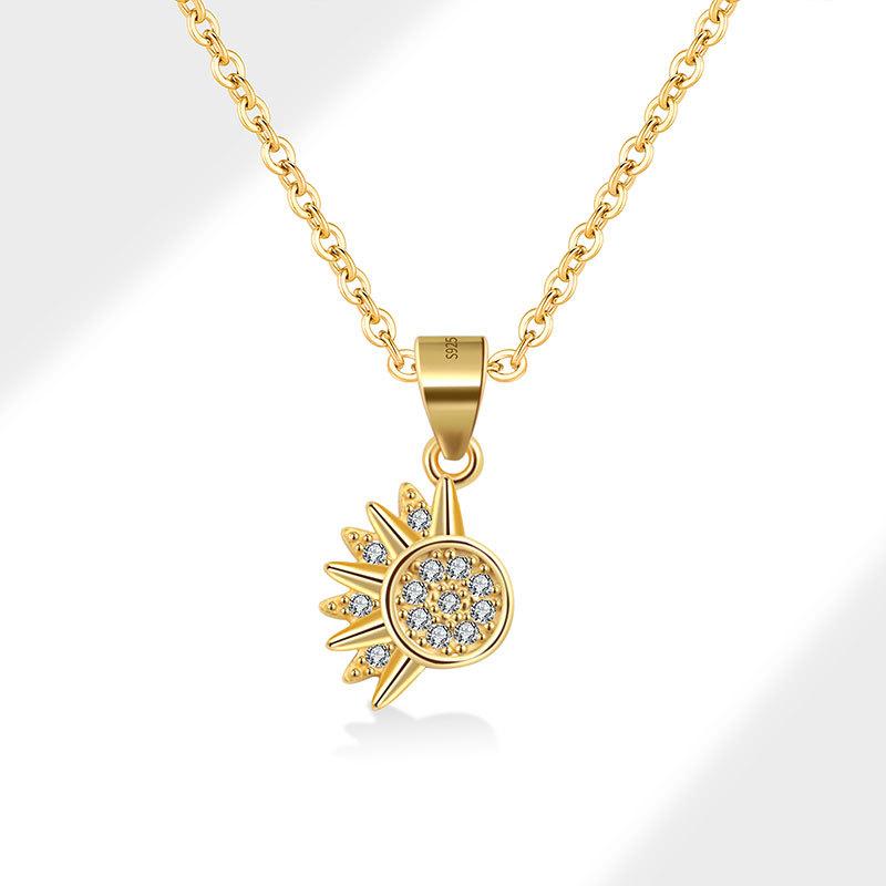 Fashion Jewelry Necklaces 925 Sterling Silver Sun and Moon Zircon Necklace for Couples Gold Plated Couple Necklaces for Lovers