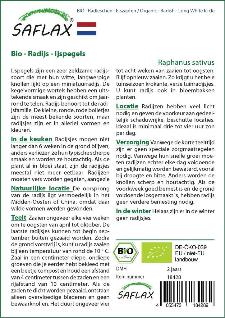 SAFLAX Giardino in Busta - Biologico - Ravanello - Lungo Bianco Ghiacciolo - 100 semi - Con substrato in un'adatta busta stand-up - Raphanus sativus