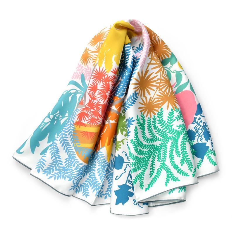 Fresh colorful tropical forest printed natural silk twill women scarf real silk scarves ladies spring autumn shawl luxury gifts