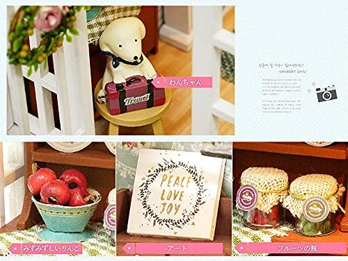 Moin Moin [Japanese Instructions] 1/24 Scale Dollhouse Miniature DIY Kit Set for Beginners | Dog-Friendly Room | LED Light + Acrylic Case (Travel Prep