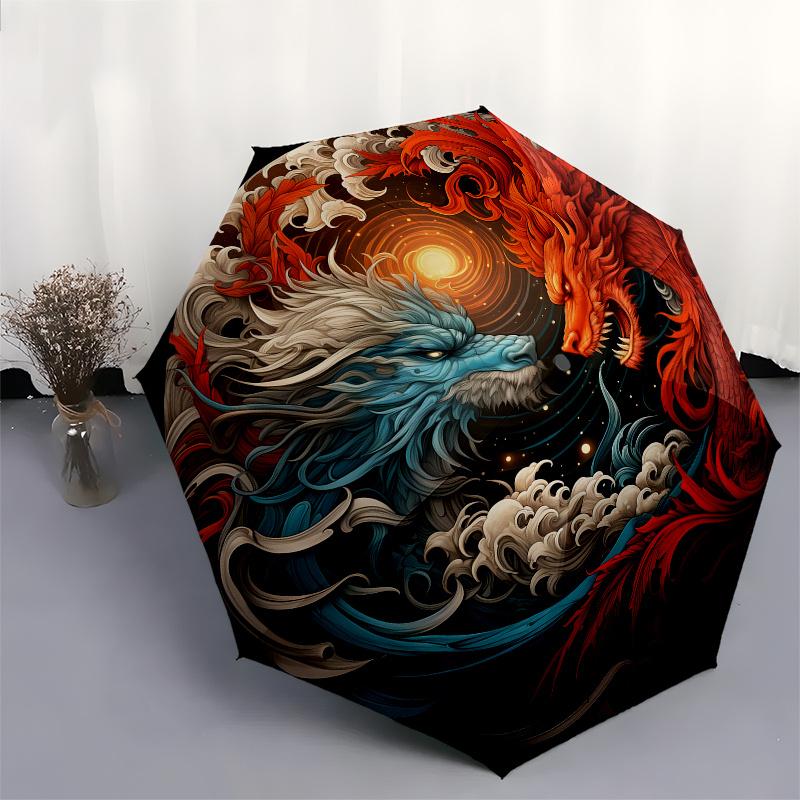 Yin Yang Dragons: A Symbol of Balance and HarmonyUmbrella, Portable 3-Fold Compact Umbrella for Men & Women Gift