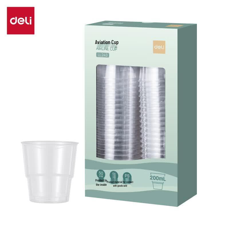 Deli 200ml Thickened Transparent Disposable Plastic Cups (50 Pcs)