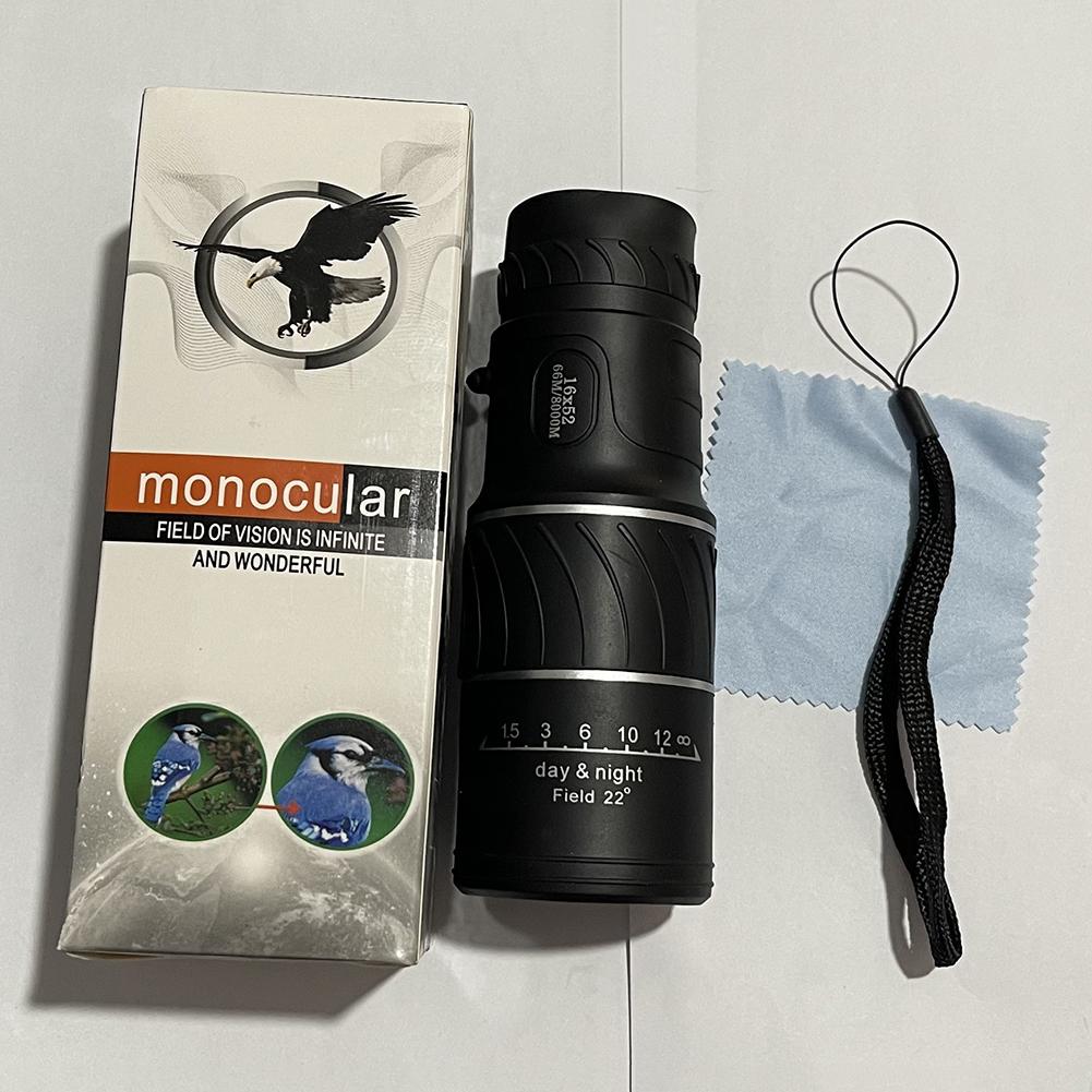 16X52 Monocular Telescope Optical Lens High Definition Handy Optics Scope Dual Focus Zoom 16X for Outdoor Travel Camping Hunting