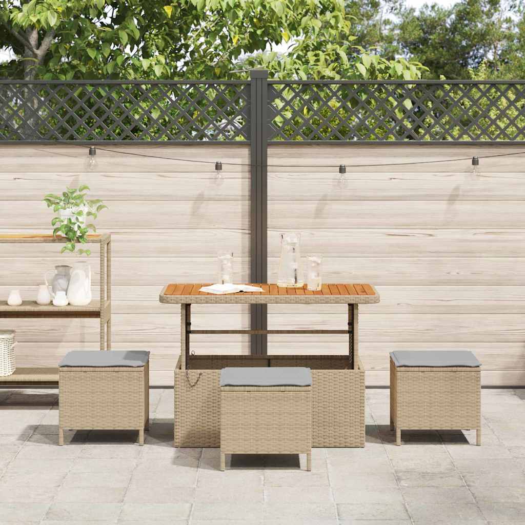 Garden Dining Set Beige Poly Rattan