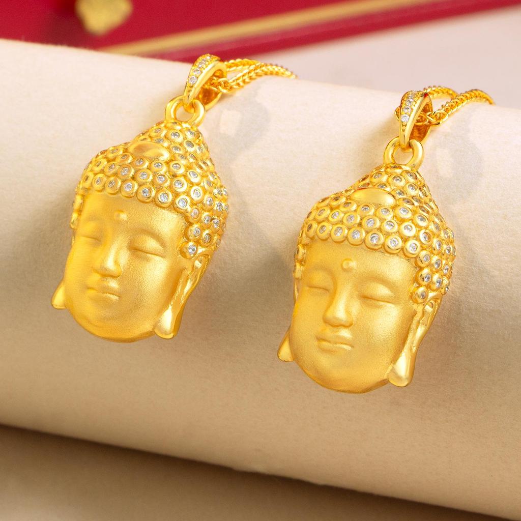 Chinese Sand Gold Buddha Head Pendant: Diamond-Inlaid, Ethnic Style, Gold-Plated Tathagata Design for Unisex.