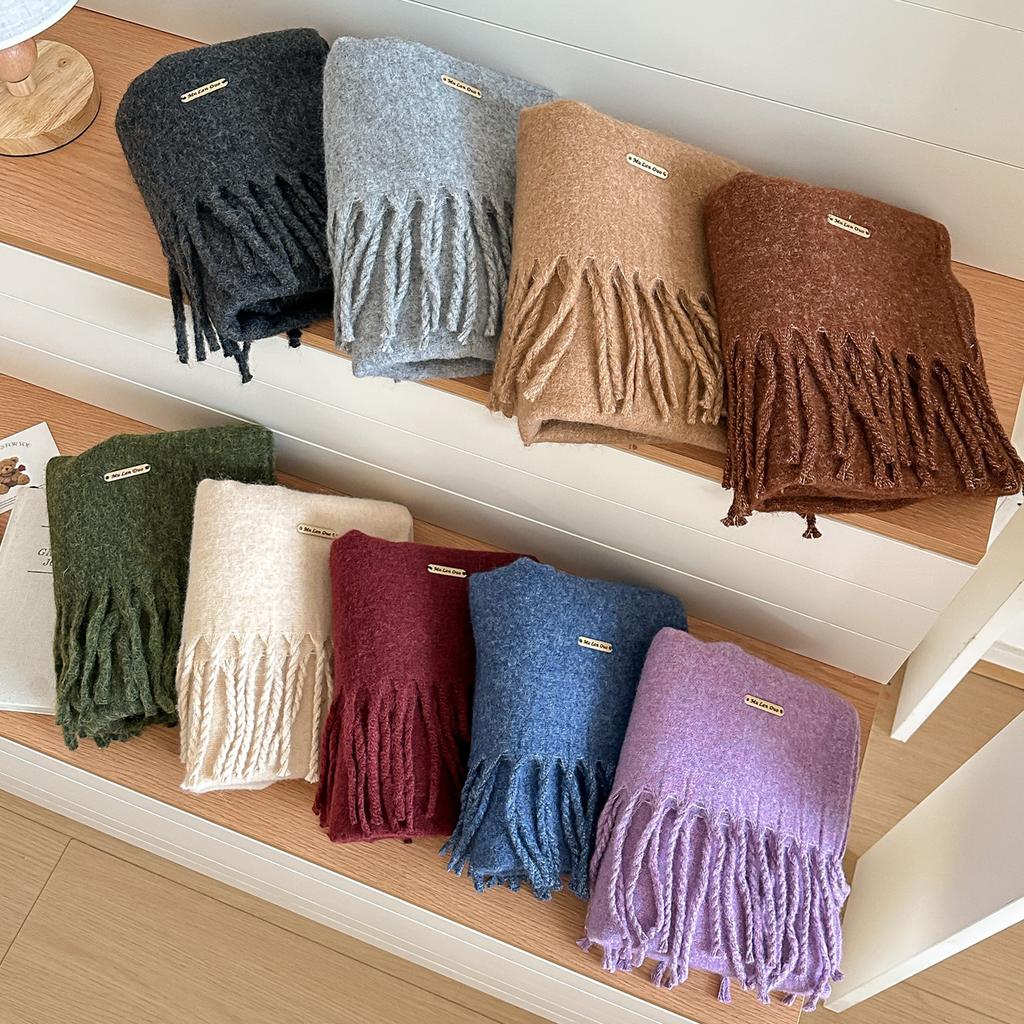 Winter Wool Scarf Women Luxury Two-Sides Cashmere Scarf Thickened Warm Shawl Classic Tassels Scarf Solid Soft Shawl