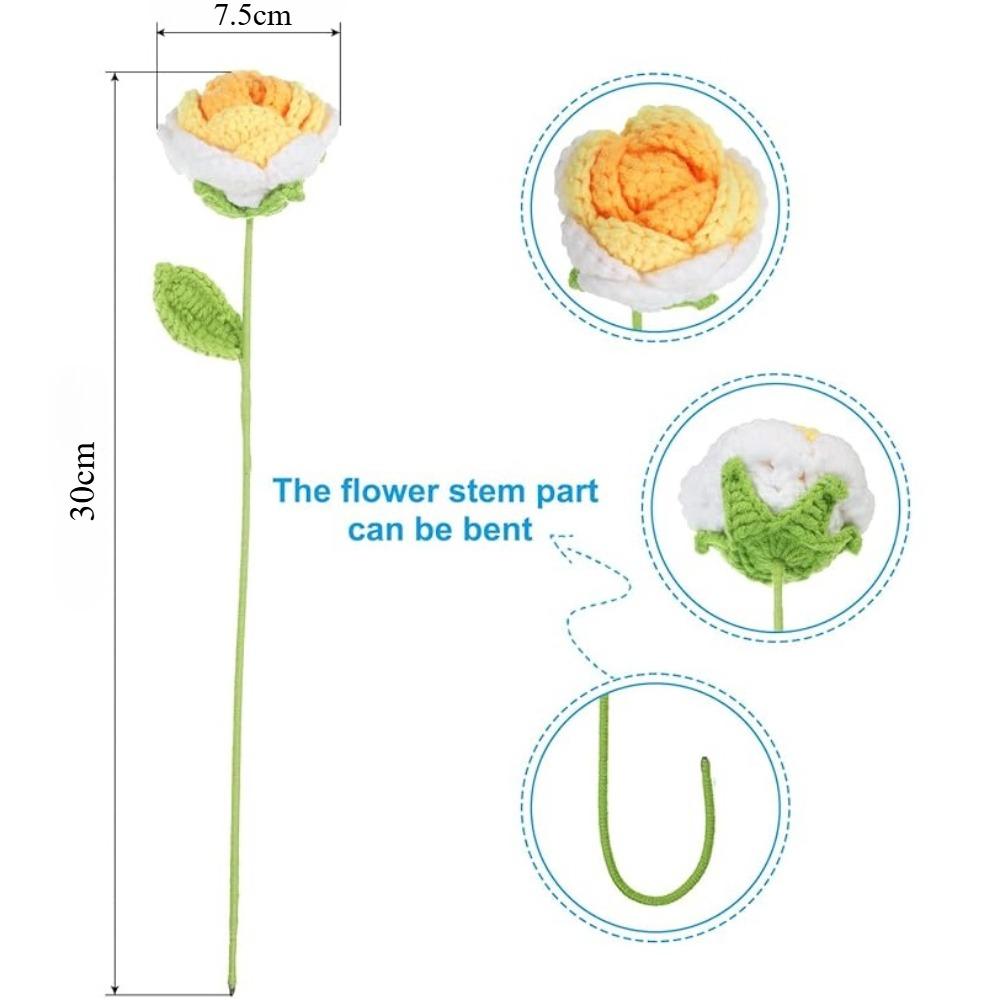 6 SZT. Sztuczne Róże Szydełkowe Róże Kwiaty Ręcznie Robione Dzianinowe Róże Tkane Sztuczne Kwiaty z Łodygami na Prezenty dla Mamy Dekoracja Stołów na Dom, Wesele, Przyjęcie