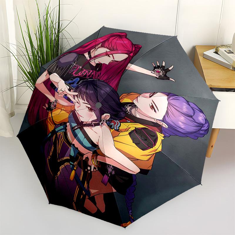 1pc Anime Characters Heart Shape Automatic Folding Umbrella, Portable 3-Fold Design with Iron Frame, Perfect for Outdoor Use, Festive Gifts, Travel, D