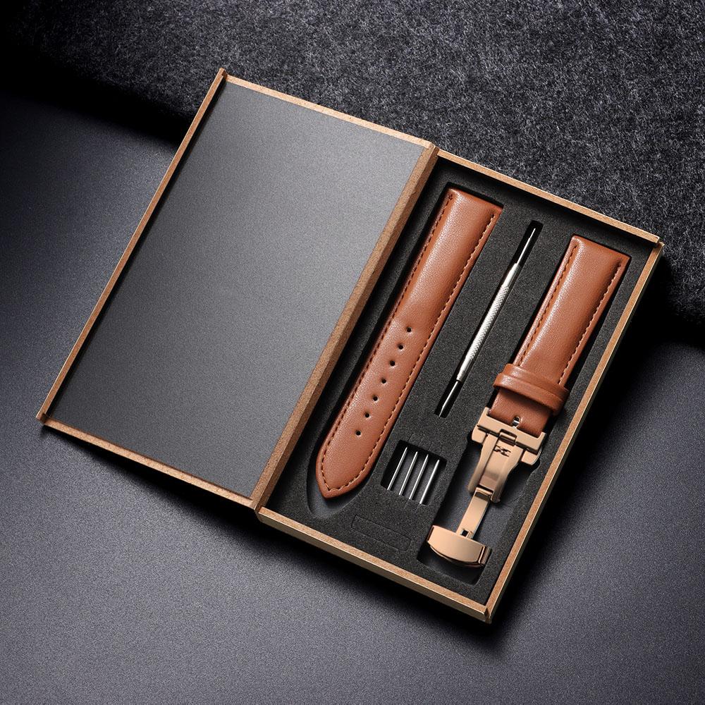 14mm 16mm 18mm 20mm 22mm 24mm Genuine Leather Watchband Watch Strap Butterfly Buckle for Men Women Business with Box Wrist Belt