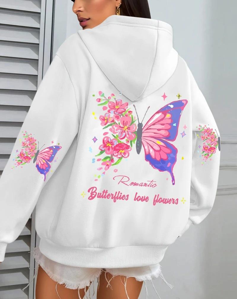 Farfalle Amore Floral Print Women's Autumn Fleece Hoodie