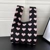 New Heart Pattern Knit Handbags Women Handmade Knot Wrist Bag Casual Small Tote Bag Girls Reusable Shopping Bags ARI