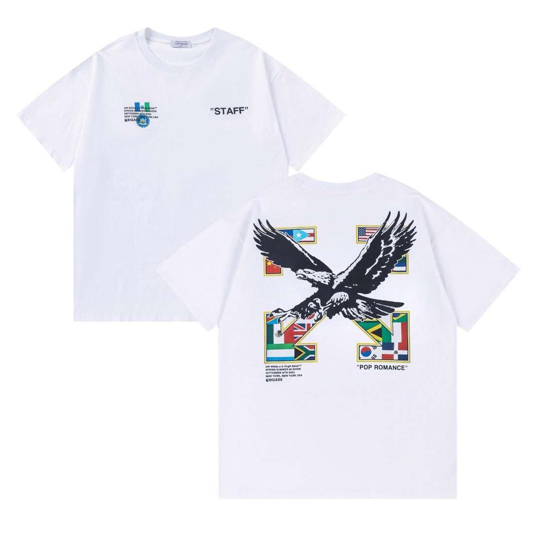 

9237 Off-White 2025 Autumn New Eagle Letter Arrow Pattern Printed Short sleeved T-shirt for Men and Women M білий