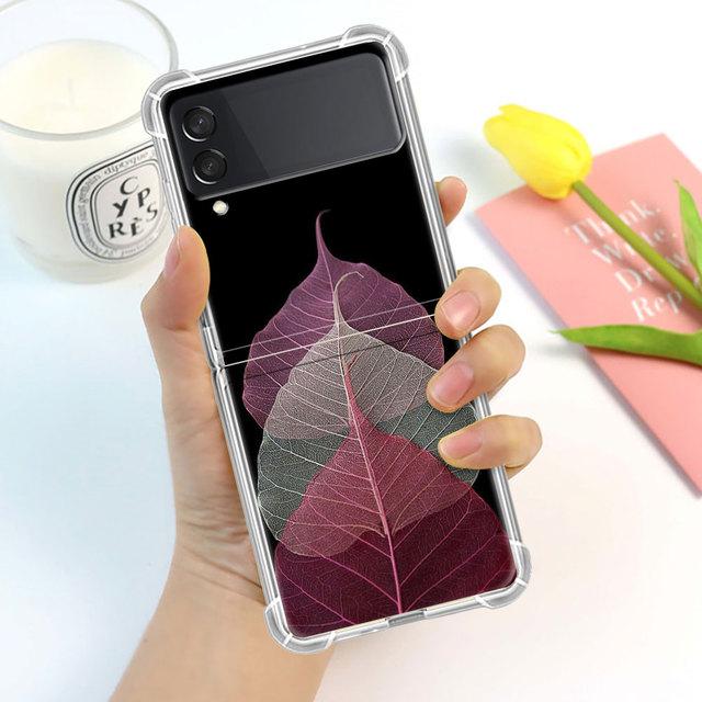 

Роскошный роскошный чехол с листьями для Samsung Galaxy Z Flip 3 4 5g Funda Z Flip3, прозрачный жесткий противоударный чехол для ПК, чехол для телефона Samsung Z Flip 5G