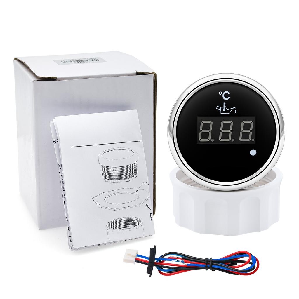 Red Light 52mm Oil Temperature Gauge+Sensor with Alarm Digital 50~150 Celsius Oil Temp Meter for Marine Boat Car 12V24V Custom