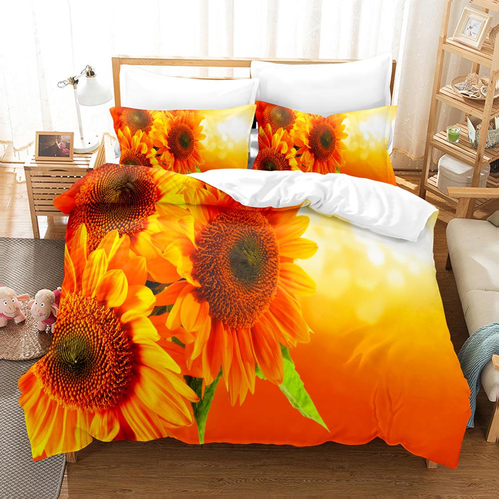 3D Digital Printing Bedding Four-piece Set Three-piece Set Sunflower Bed Sheet Quilt Pillow