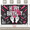 2D Printed Pink Black Rock Birthday Backdrop for Party Photoshoot
