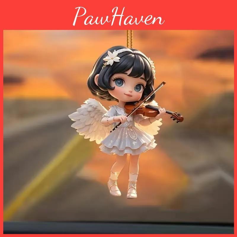 Flat Acrylic Surface Pendant With Angel Playing Violin Style For Decor Vehicle