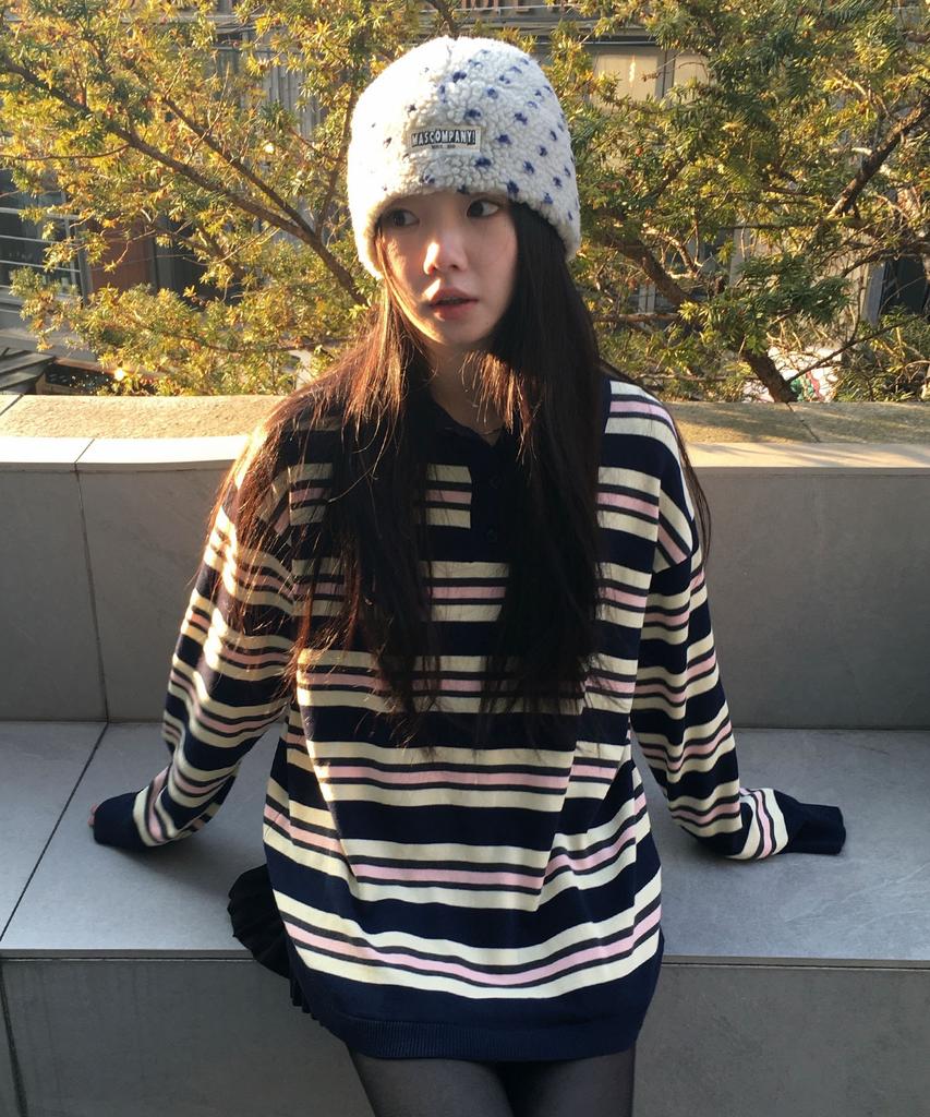CGP (Women) Striped Collar Knit - Dark Navy