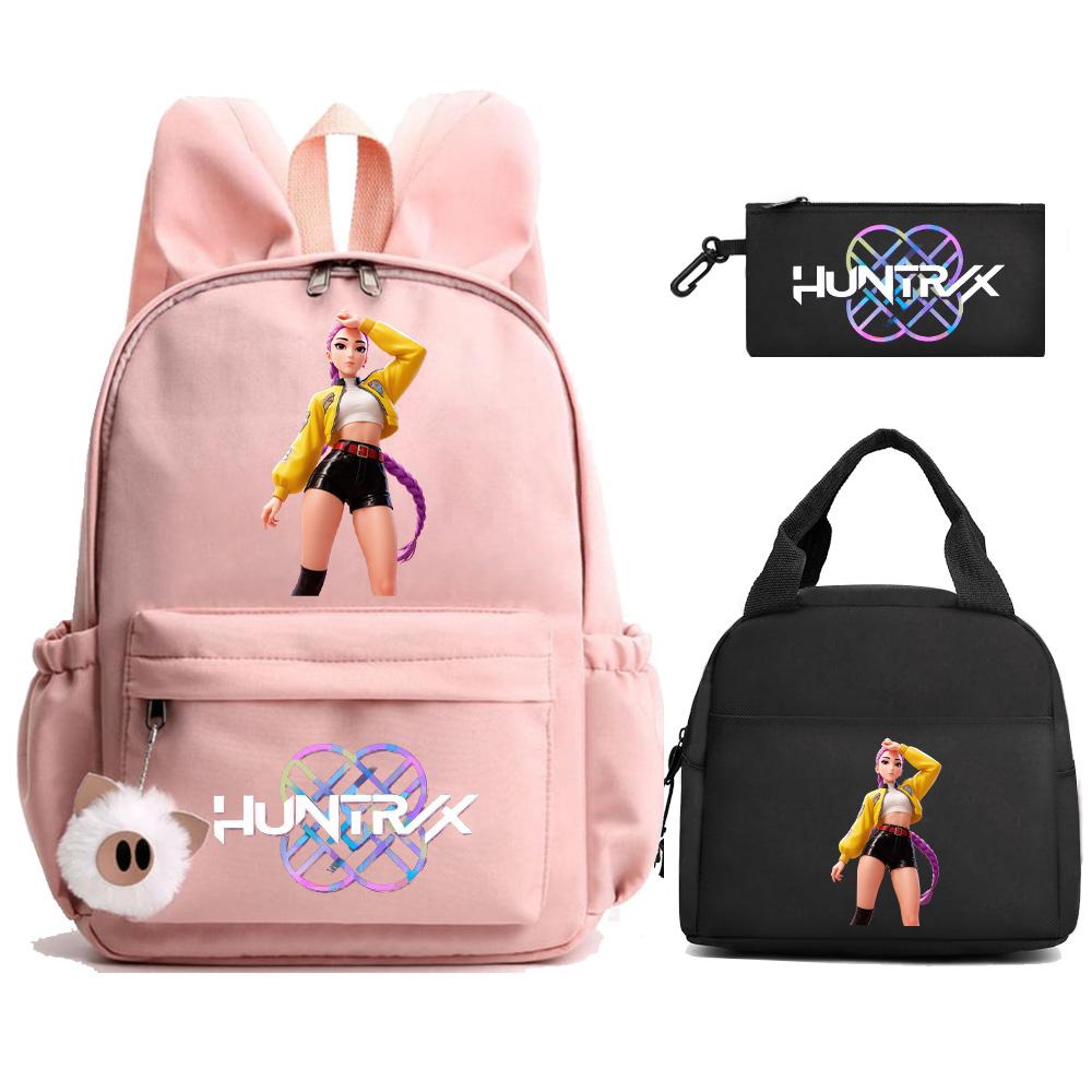 

3Pcs/set Cute K-Pop Demon Hunters Printed Backpack with Lunch Bag Pengcil Case for Teenager Girl Boy Back To School Bookbag Large Capacity Travel Bag