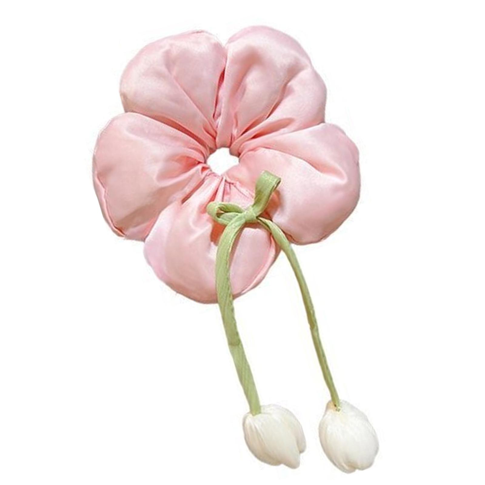 

Girls Flower Shaped Scrunchie Hairband Elastic Hair Tie For Kids Fabric Bows Ponytail Holder Childrens Accessory розовый