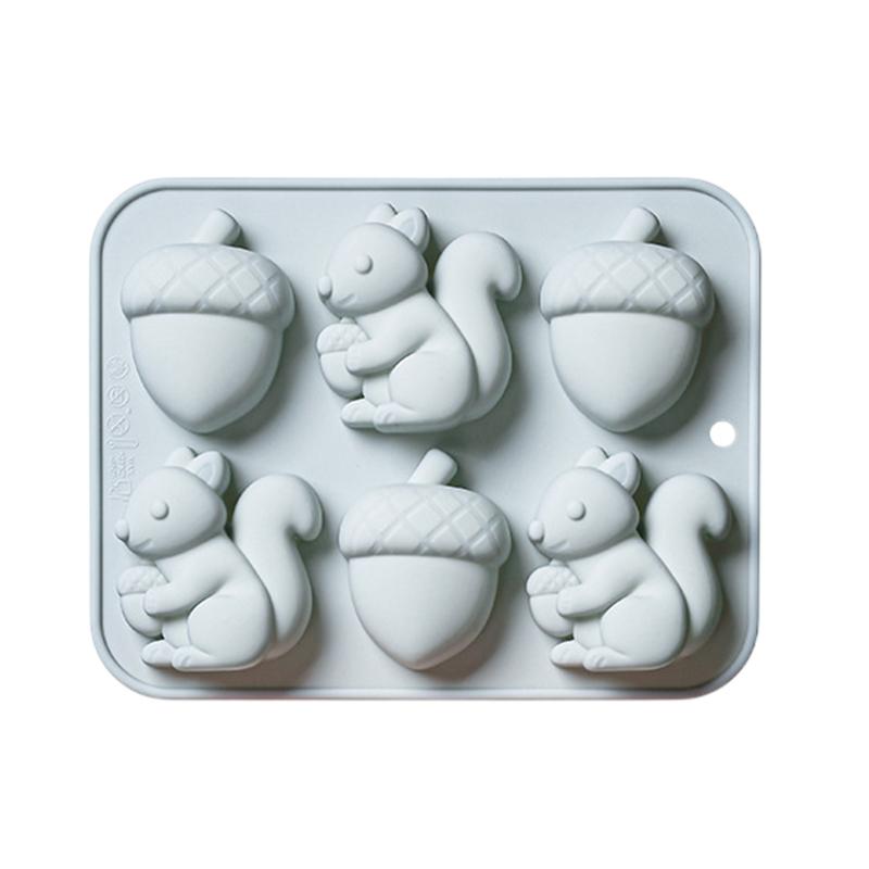 

6 Hole Squirrel Oak Cake Silicone Mold Autumn Harvest Festival Baking Pan Nonstick Flexible Mould for Home and Baking Parties синий