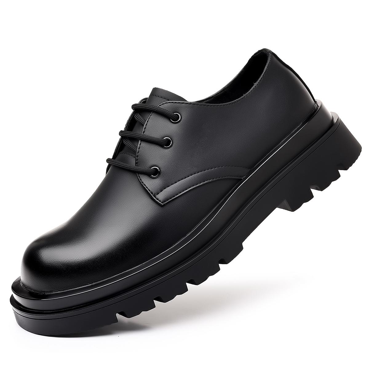 

2024 Новые мужские повседневные кожаные туфли дерби на шнуровке, модные деловые туфли, удобные нескользящие офисные туфли на платформе, свадебные туфли 44 чёрный