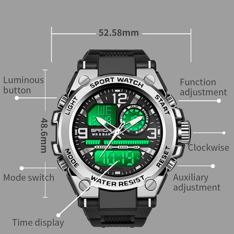 SANDA Electronic Watch Trendy Cool Electronic Watch Multi-function Alarm Clock Men's Wristwatch