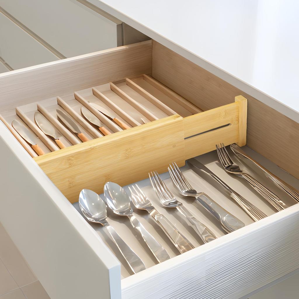 VaeFae Bamboo Drawer Adjustable Clothes Drawer Expandable Separator for Storage Divider, Organizer, (42.2-55.2cm) Bedroom/Bathroom/Kitchen/Office