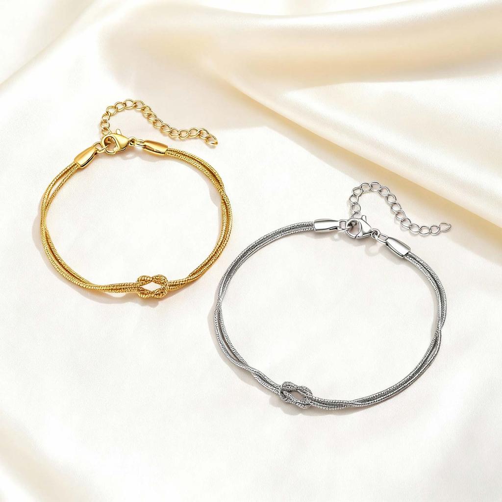 Stainless Steel Couple Jewelry Double Layer Knot Bracelets for Women Men Snake Bone Chain Couple Bracelet Valentine's Day Gift