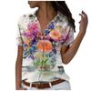 Women's Fashion Casual Short Sleeve Print Buttons Lapel Shirt Top Blouse