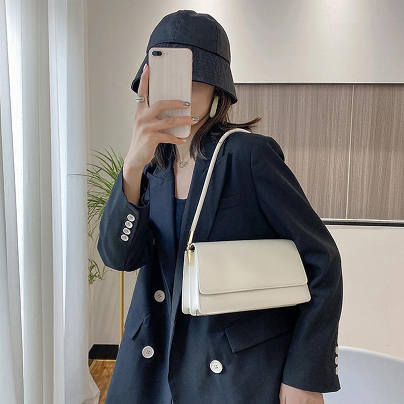 New Women'S Fashion Handbags Retro Solid Color Pu Leather Shoulder Underarm Bag Casual Women Hobos Handbags Trend Quality