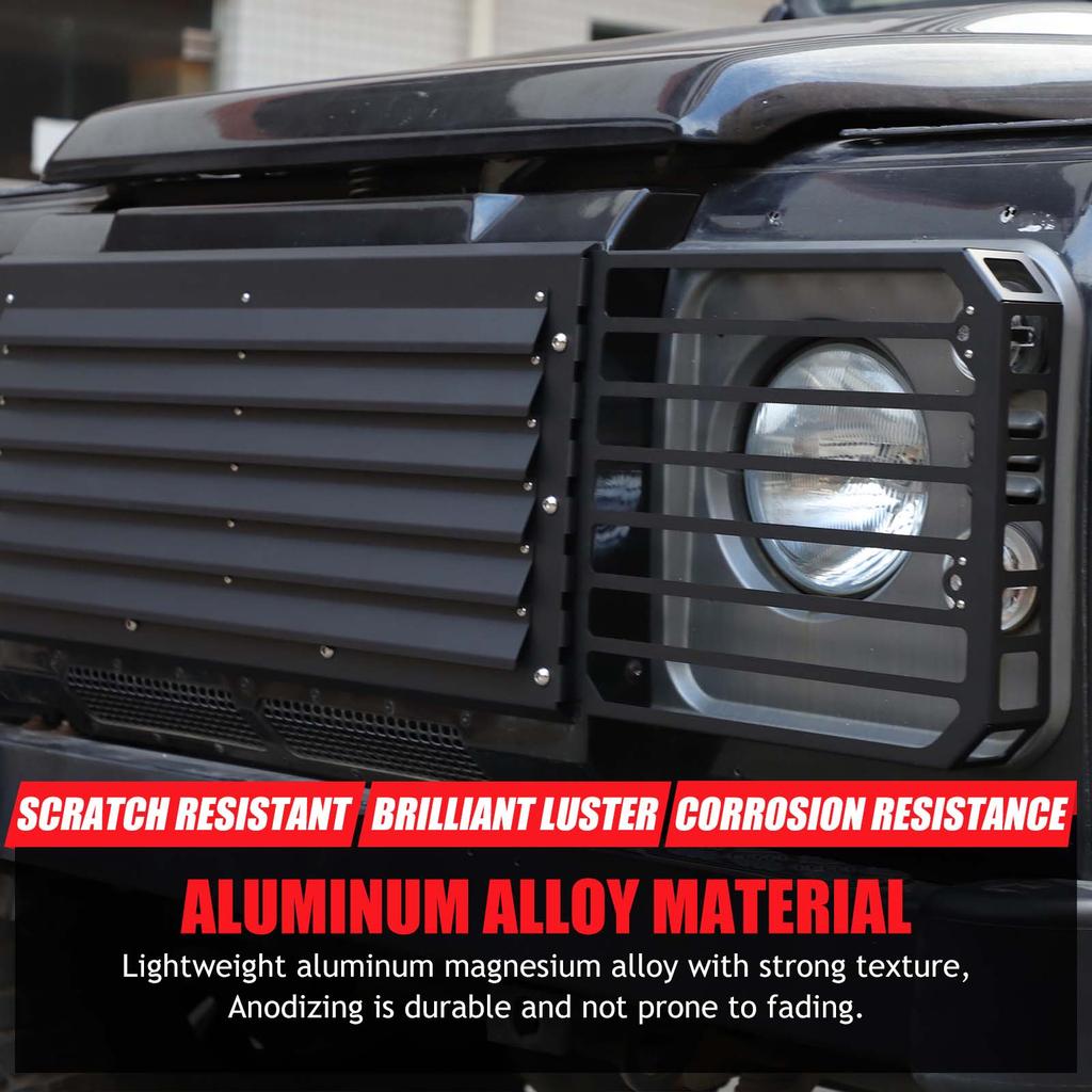 For Land Rover Defender 90 110 2004-2018 Aluminum alloy Car Front Grille Headlight Protection Mesh Cover Car Accessories