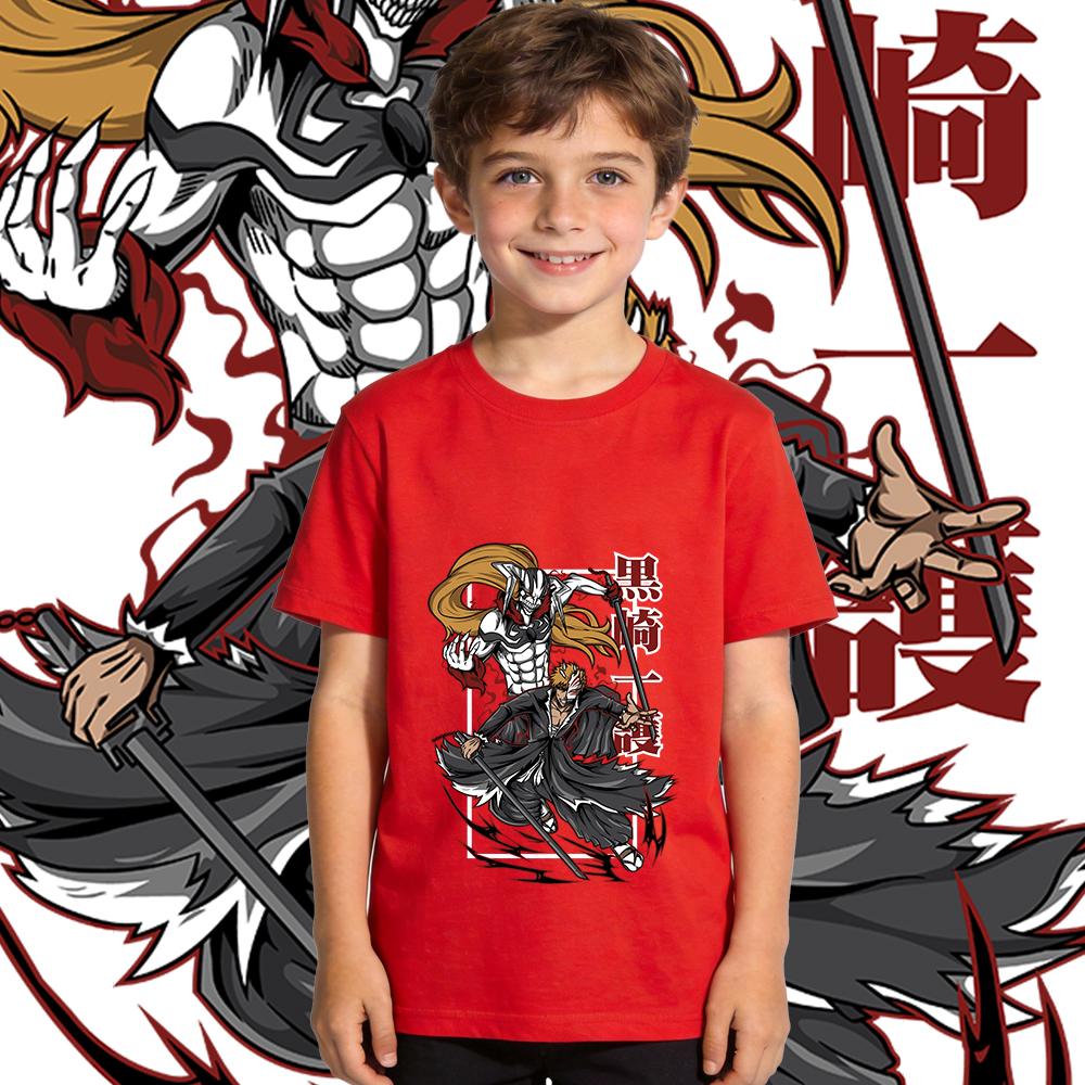 Soft 100 Percent Cotton Boys Girls Bleach Ichigo Anime Print Tee Casual Summer Short Sleeve Kids T Shirt Top 100