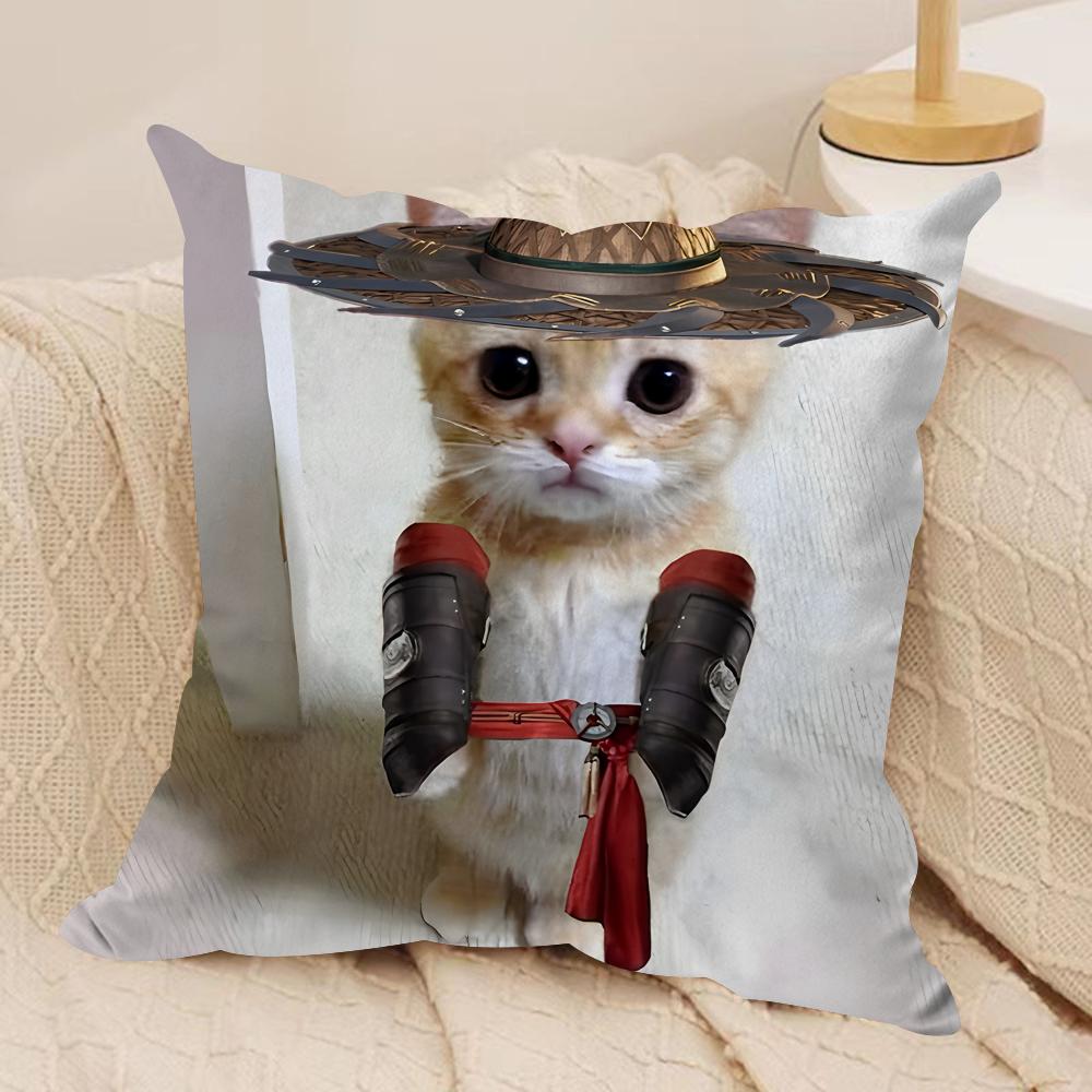 Cute Cat Funny Cushion Cover Silky Short Plush Invisible Zipper Dustproof Sofa Pillow Case For Home Decor