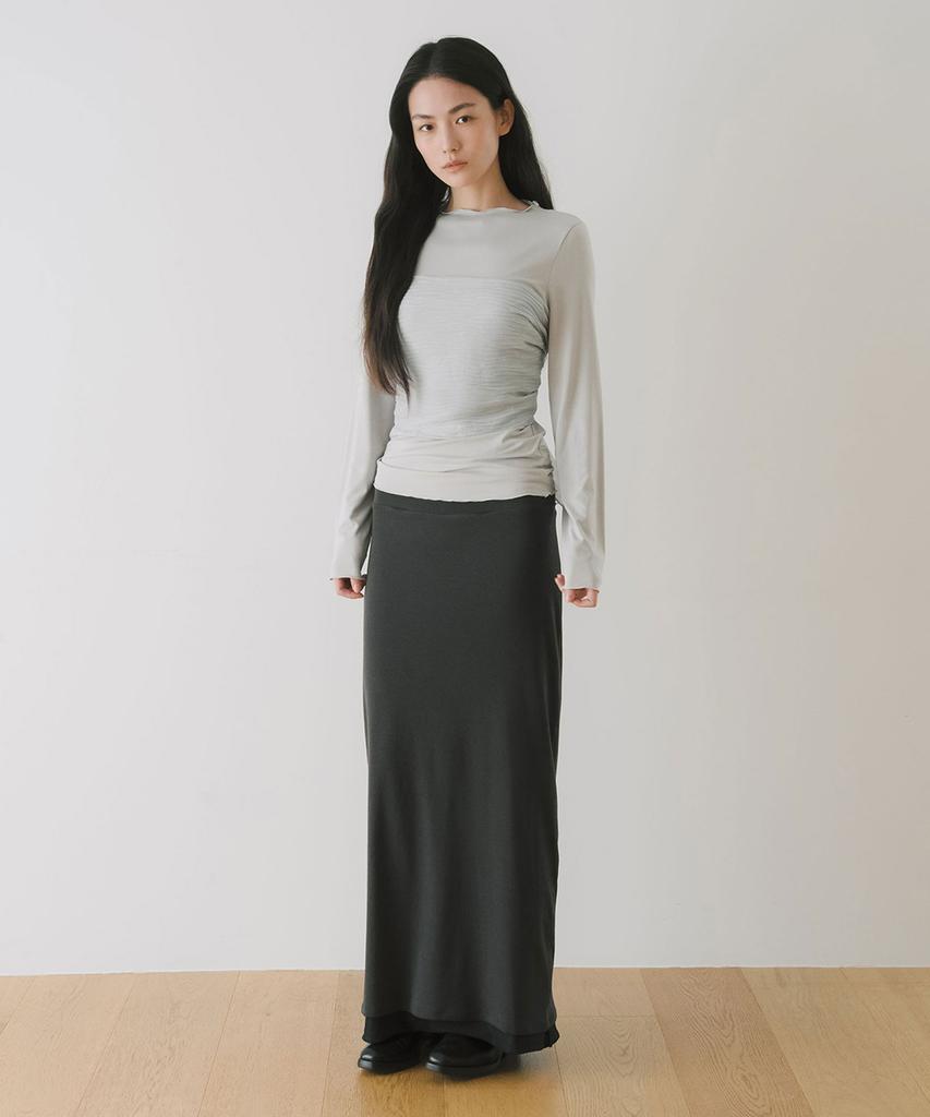Ieoning Double Layered Shirring Maxi Skirt, Charcoal