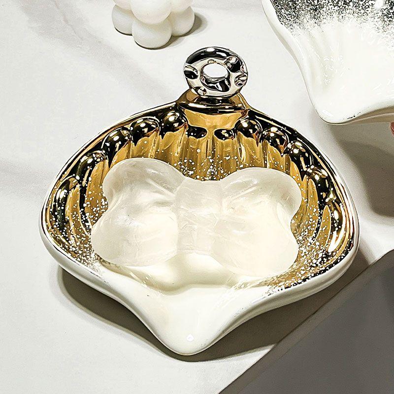 Draining Shell Soap Box Household Bathroom Soap Box Non-perforated Bathroom Shelf Ceramic