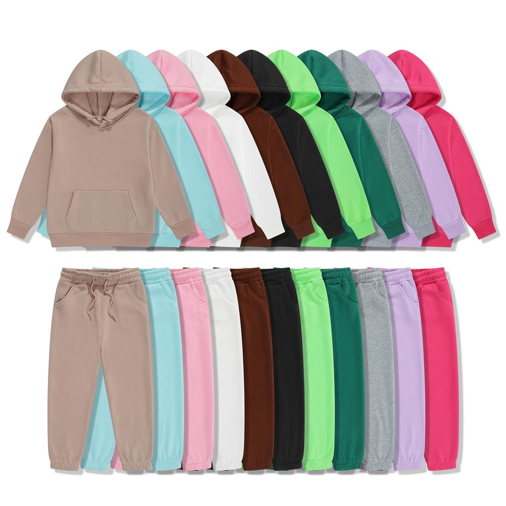 Children's Solid-color Long-sleeved Hoodie And Sweatshirt Set