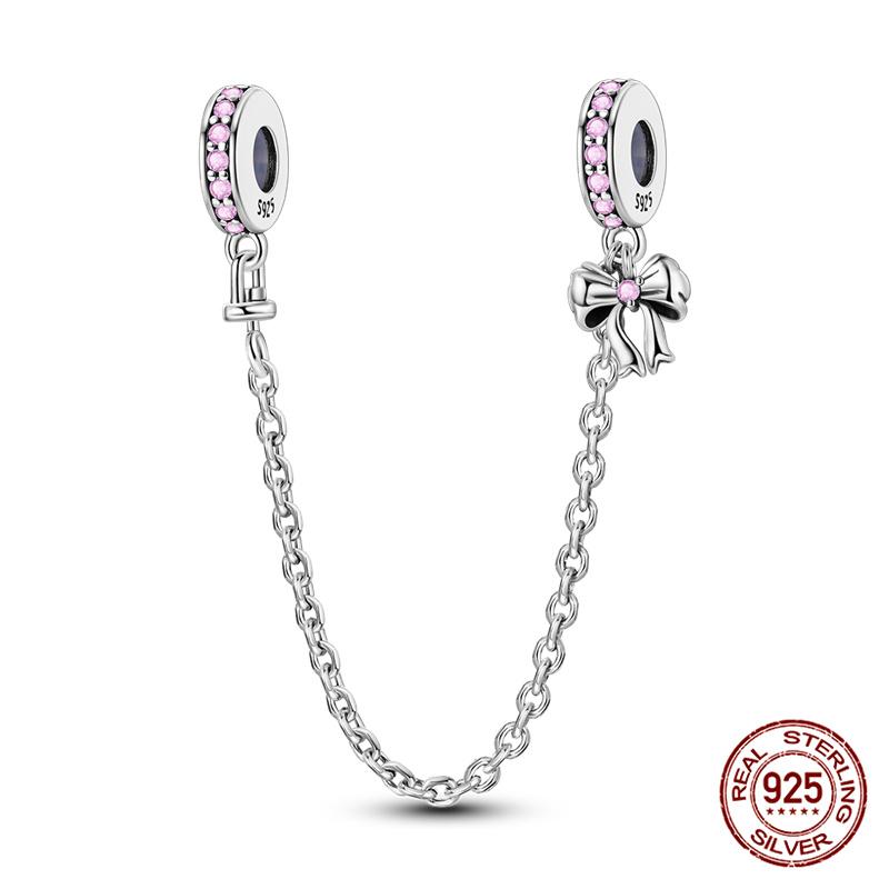 Original 100% 925 Silver Star Moon Safety Chain Fit 925 Original Bracelet & 3mm Bracelet DIY Jewelry Making Women Gift