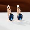 Simple oval-shaped single cubic zirconia earrings Retro-style, lightweight luxury earrings for women, featuring colorful gemstones