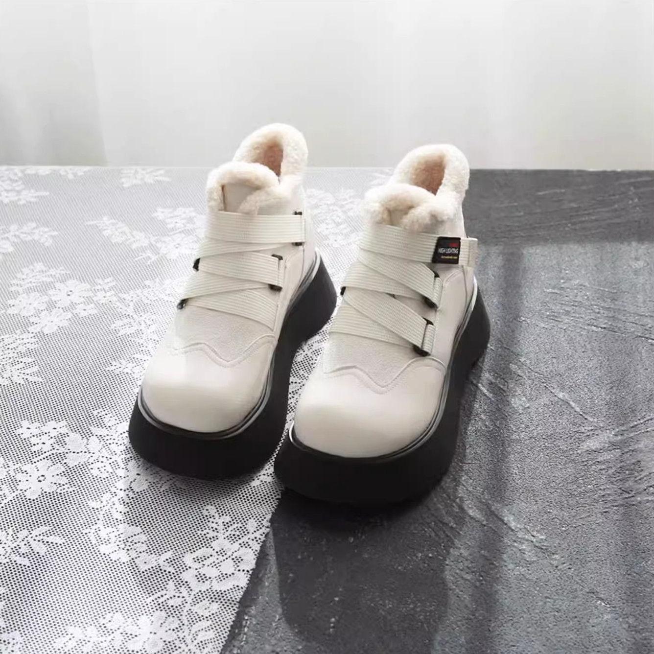 

Thick-soled high-top daddy shoes for women autumn and winter plush cotton shoes 2025 new height-increasing casual sports big-toe shoes 35 бежевий