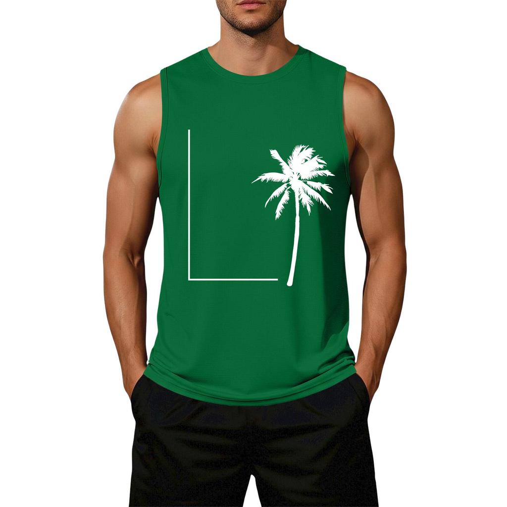 Men's Loose Fit Casual Sleeveless Tank Top Palm Tree Graphic Print Summer Muscle Shirt Lightweight Breathable